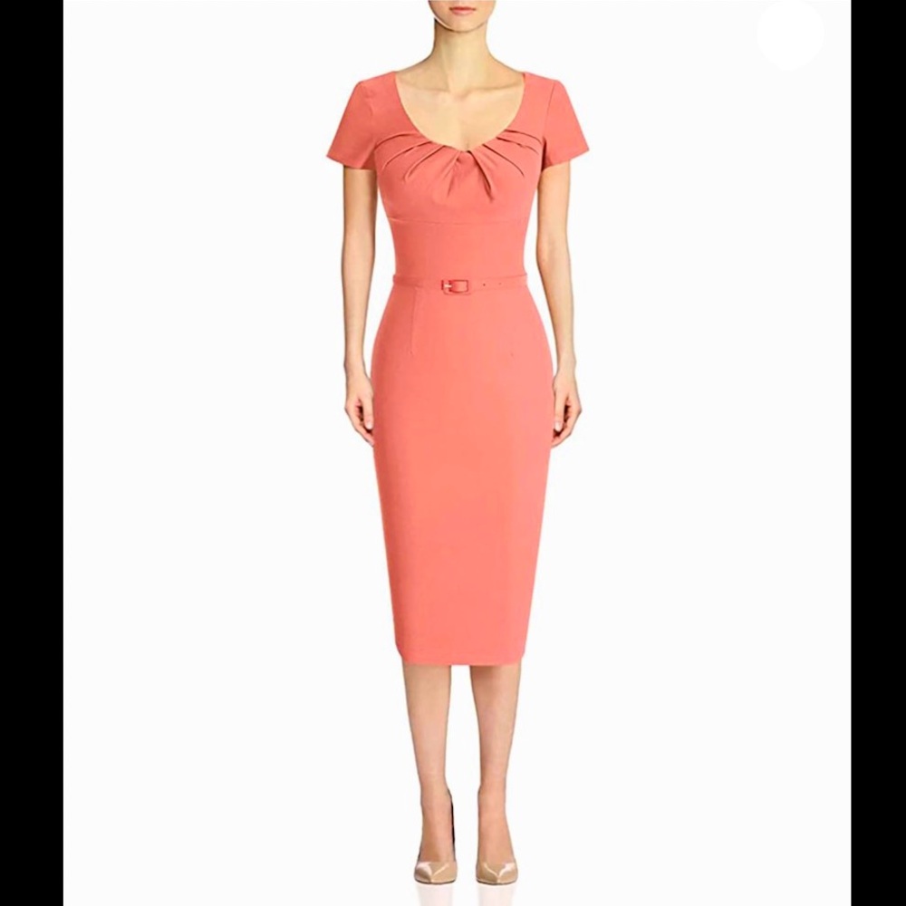 NWOT Peach Retro 1950s Pencil Dress Belted Midi Size M